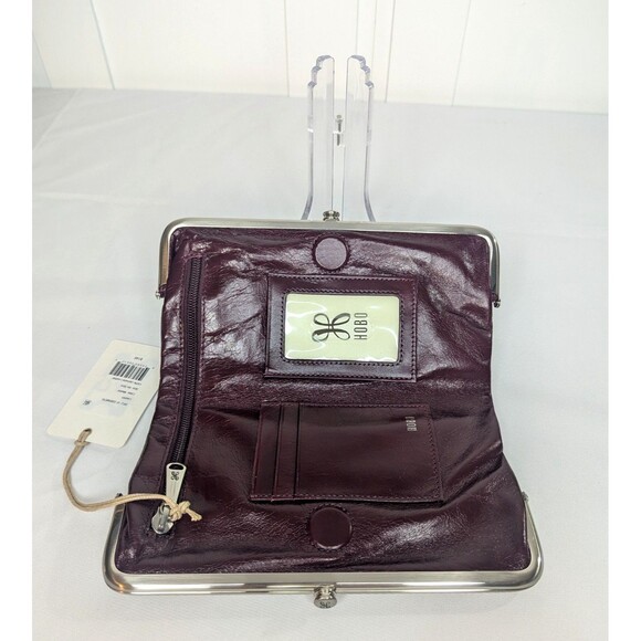 Hobo Lauren Genuine Polished Leather Clutch Wallet in Merlot,  Silver Hardware - Picture 12 of 14
